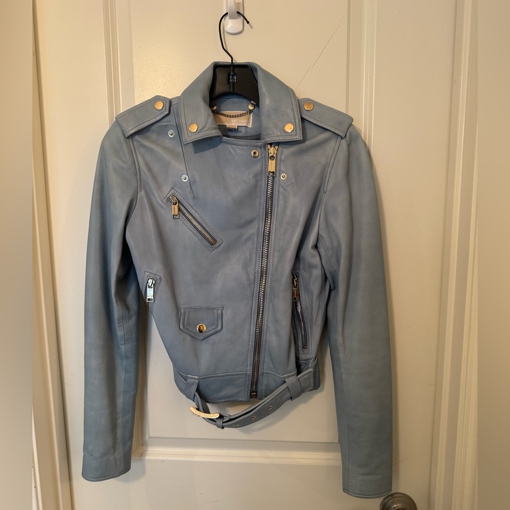 Michael Kors Light Blue Leather Jacket